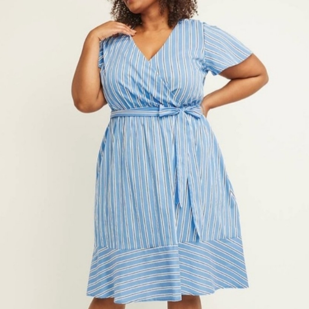 Lane Bryant Blue Striped Wrap Dress Plus Size 14